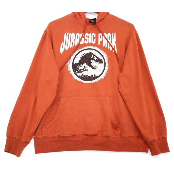 Vintage Y2K Jurassic Park Rust Orange Graphic Hoodie Large Cotton Blend - Picture 1 of 9